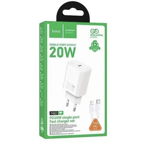 CARICABATTERIA HOCO USB-C QC PD 20W + CAVO USB-C TO LIGHTNING N60 WHITE