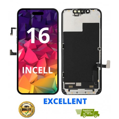 DISPLAY LCD + TOUCH EXCELLENT (INCELL) PER APPLE IPHONE 16 DISPLAY 6,1" FULL HD + FRAME