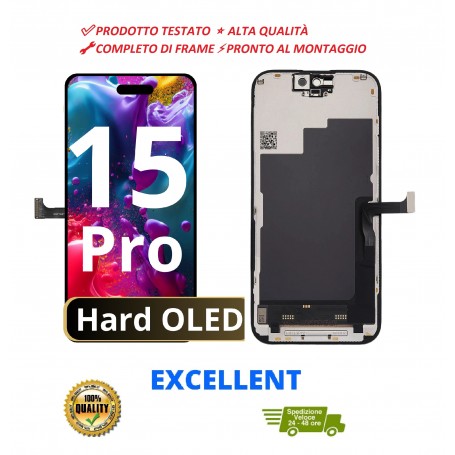 DISPLAY LCD + TOUCH GX HARD OLED FHD PER APPLE IPHONE 15 PRO COMPLETO DI FRAME