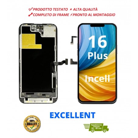 DISPLAY LCD + TOUCH MT INCELL HD+ PER APPLE IPHONE 16 PLUS COMPLETO DI FRAME