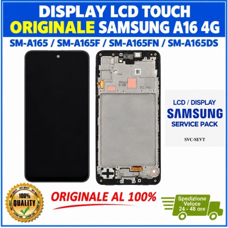 DISPLAY LCD TOUCH ORIGINALE SAMSUNG A16 4G 2024 SM-A165 NERO CON FRAME