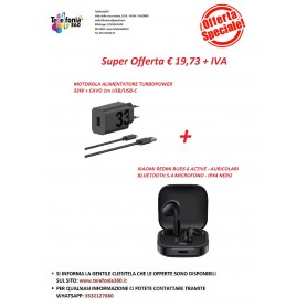 MOTOROLA ALIMENTATORE 33W CON CAVO 1m USB/USB-C + XIAOMI REDMI BUDS 6 ACTIVE - AURICOLARI NERO